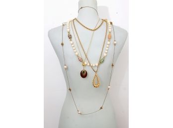 Five Vintage Gold Tone Necklaces, Including Monet, K.C.