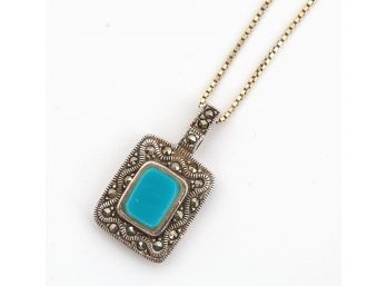 Sterling Silver And Marcasite Pendant On Gold Wash .925 Chain