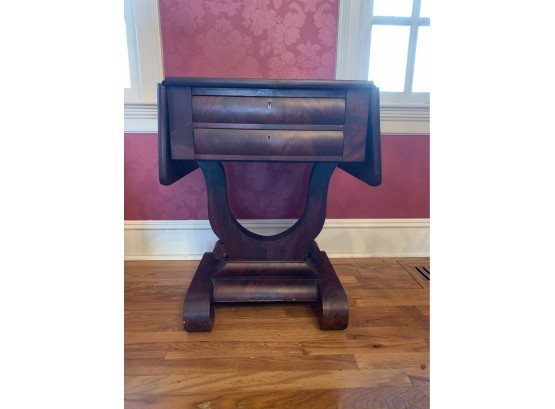 19th Century Flame Mahogany Empire Drop Leaf Side Table