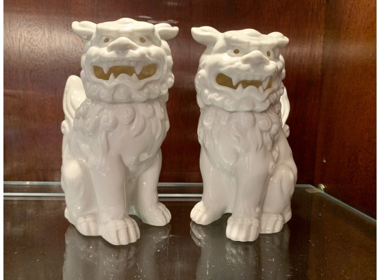 Pair Of White Porcelain Foo Dogs
