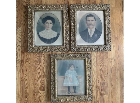 Three LARGE 19th Century Portraits In Matching Period Frames