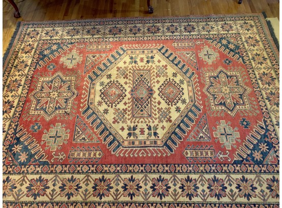 9' 8' X 7' 3' Wool Jewel Tone Carpet With Blue Fringe