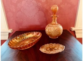Three Pieces Of Carnival Depression Glass Including Decanter