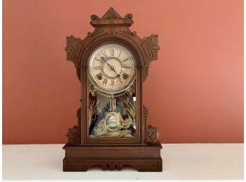 Carved Wood Antique Wm L. Gilbert 'Peto' Shelf Clock