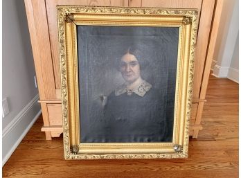 Mid 19th Century Oil Portrait In Period Gesso And Wood Frame