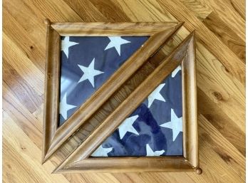 Two American Flags In Memorial Flag Display Cases