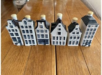 Group Of Six Blue Delft's Porcelain Houses Made For KLM