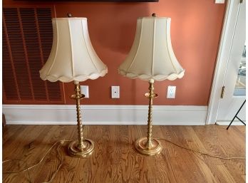 Lovely Twisted Brass Candlestick Style Lamps With Vintage Shades