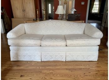 Custom Upholstered White Damask Sofa
