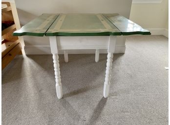Enamel Top Vintage Green & White Table With Slide Up Leaves