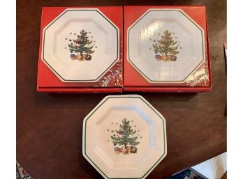 Two Boxed Sets Of Four Nikko 'Christmastime' Dessert Plates, New