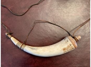 Vintage Animal Horn Canteen With Leather Shoulder Strap