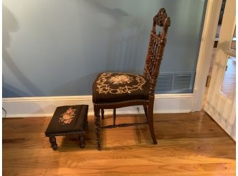 Victorian Needlework Chair & Footstool
