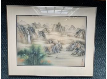 Nicely Framed Asian Watercolor On Textured Paper Signed By Anna Chen