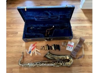 Vintage Brass Selmer Saxophone In Case With Accessories