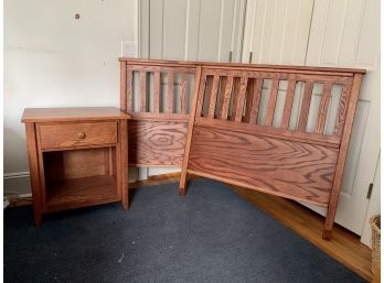 Pair Of Twin Mission Style Oak Headboards & Nightstand