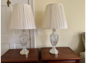 Pair Of Urn Form Cut Crystal Lamps