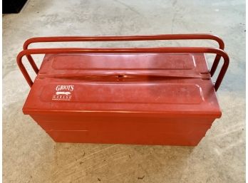 Vintage Multi Compartment Metal Tool Box Filled With Socket Sets