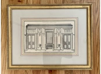 Antique French Architectural Engraving, Custom Framed With Hand Colored Mat