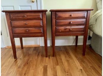 Pair Of S. J. Bailey & Sons Mastercraft Dark Stained Pine Nightstands