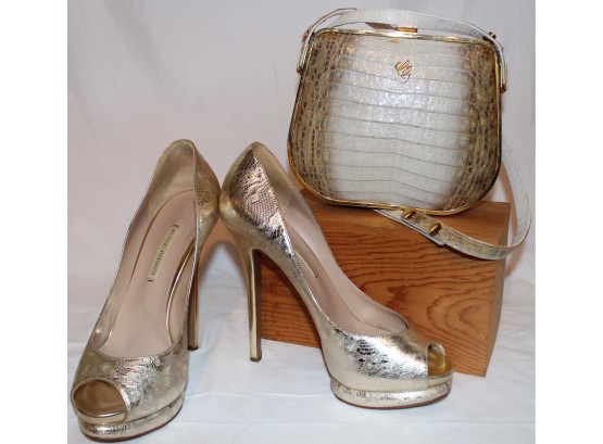 Lot Of Two Items- Nicholas Kirkwood Metallic High Heels Peep Toe Pumps