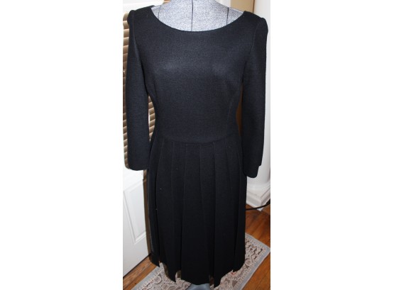 Marc Jacobs Black Wool Melton Dress W/ Three Quarter Sleeve And Stitched Gored Skirt- Size 6