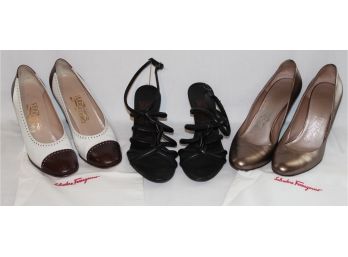 Three Pairs Of Ferragamo Shoes (Size 8)- Two Shoe Bags Included