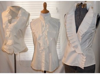 Lot Of Three White Blouses By Ann Fontaine, Lorena Conti, Eli Tahari (All Size 4)