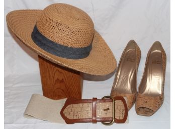 Rag & Bone Straw Hat, Stuart Weitzman Cork Shoes(sz. 8) And Belt