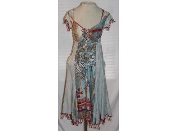 Save The Queen Mixed Media Print Dress W/ Charm Accents Size 6