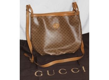 Vintage Gucci Logo Coated Fabric & Leather Shoulder Bag