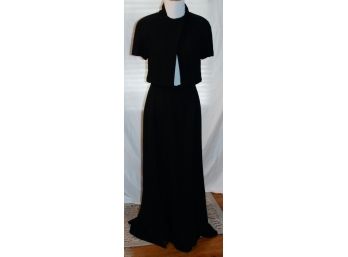 Genny Black Matte Crepe Short Sleeve Gown Peek-A-Boo Bodice- Size 4
