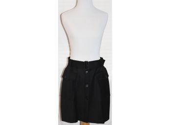 Burberry London Black Gaberdine Button Front Skirt- Size 8