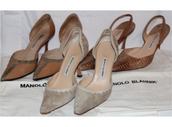 Lot Of Three Pairs Of Manolo Blahnik Shoes Sz. 38.5