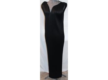 Issey Miyake Black Pleated Column Gown- Size Medium