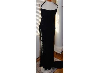 Pamela Denis Black Matte Jersey Beaded Halter Gown W/ Train- Size 4
