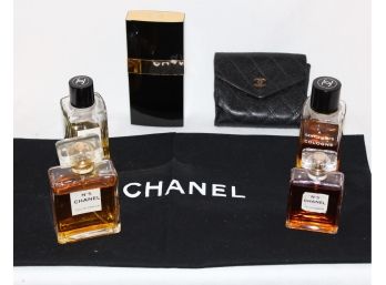 Lot Of Seven Chanel Items- Perfume, Atomizer, Wallet, Dust Bag