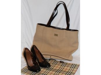 Burberry Tote Bag & Leather And Faux Tortoise Shoes Sz. 38