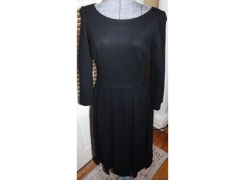 Marc Jacobs Black Wool Melton Dress W/ Three Quarter Sleeve And Stitched Gored Skirt- Size 6