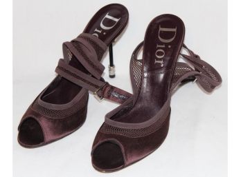 Dior Brown Satin High Heel Ankle Strap Size 38.5