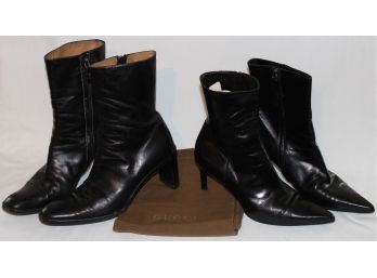 Lot Of Two Gucci Black Leather Heel Boots- Both Size 8.5