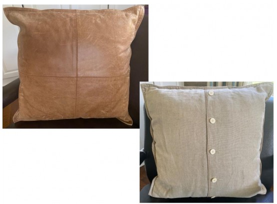 Pottery Barn Leather & Linen Pillow
