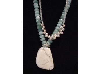 Howlite, Fresh Water Pearl, And Semi-precious Stones Necklace