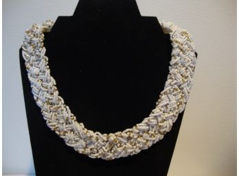 Vintage White And Gold Seed Beaded Necklace