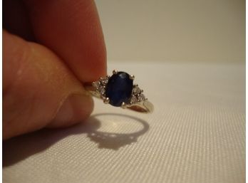 14K White Gold Sapphire With Diamonds Ring Size 6