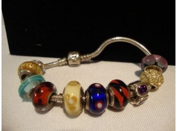Sterling Pandora Bracelet With 10 Charms