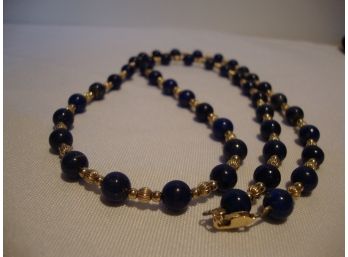 585 Gold Clasp Lapis And Gold Bead Necklace