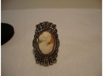 Sterling Cameo And Marcasite Ring Size 6