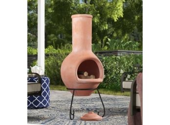 Clay Chiminea With Iron Stand