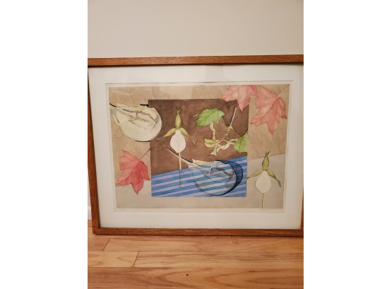 Stunning Abstract Watercolor, Leaves, Horseshoe Crabs. Signed Holly Morse